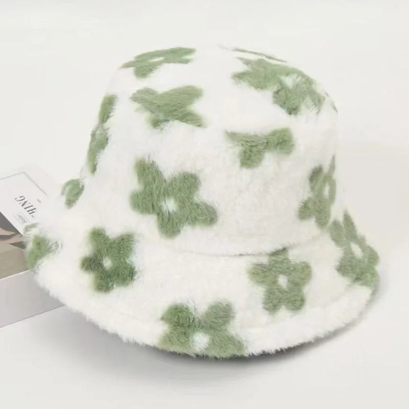 Floral Plush Bucket Hat in Polyester
