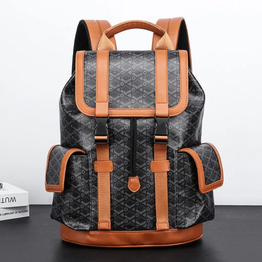Plaid PU Leather Backpack | Flap Pockets, 15" Laptop, Men