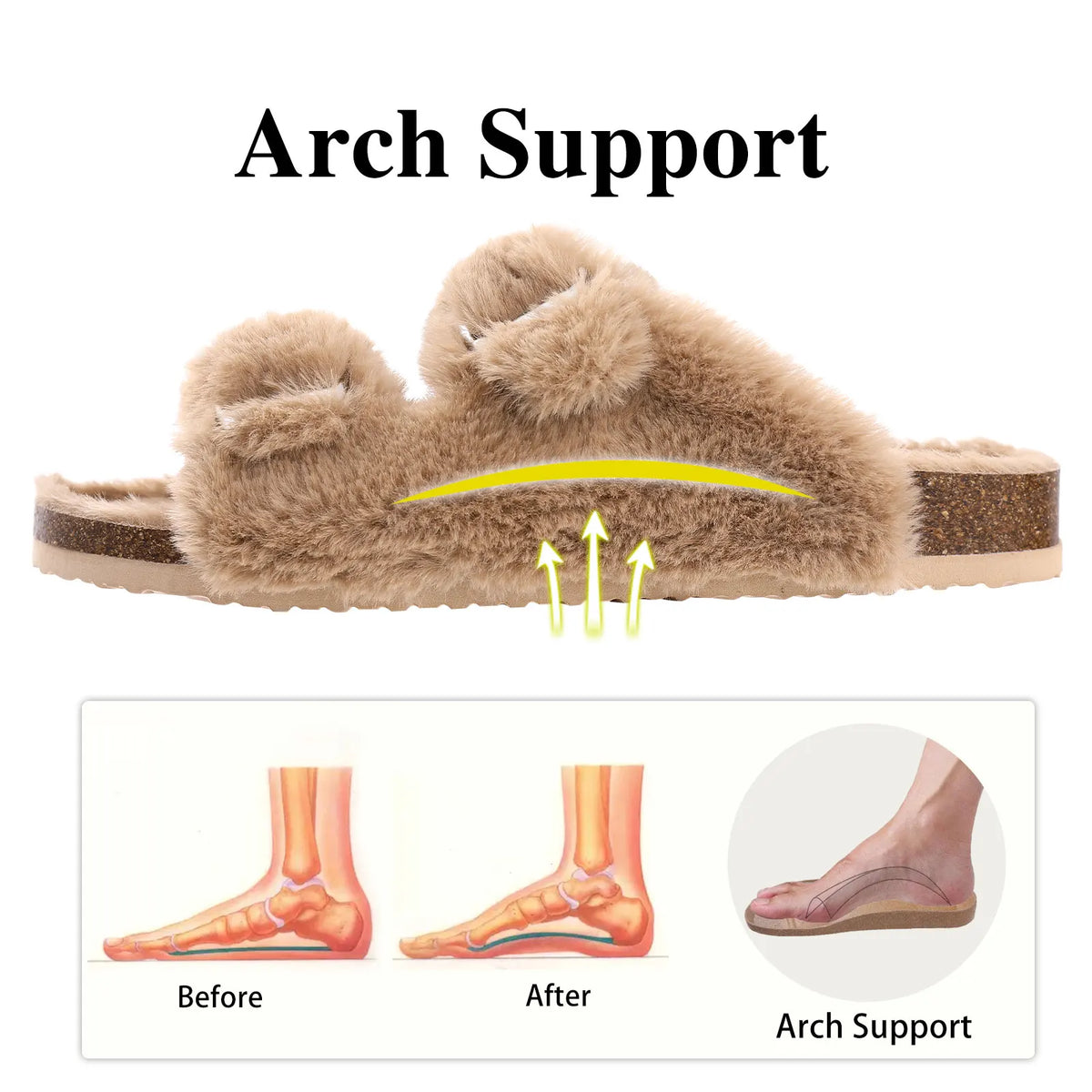 Shevalues Fuzzy Open-Toe Slippers with Adjustable Buckles