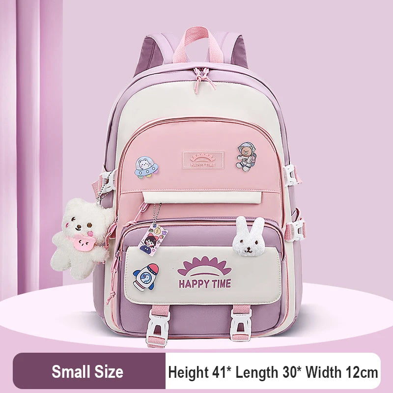 Women's Multi-Pocket Nylon Backpack | Preppy, With Charms