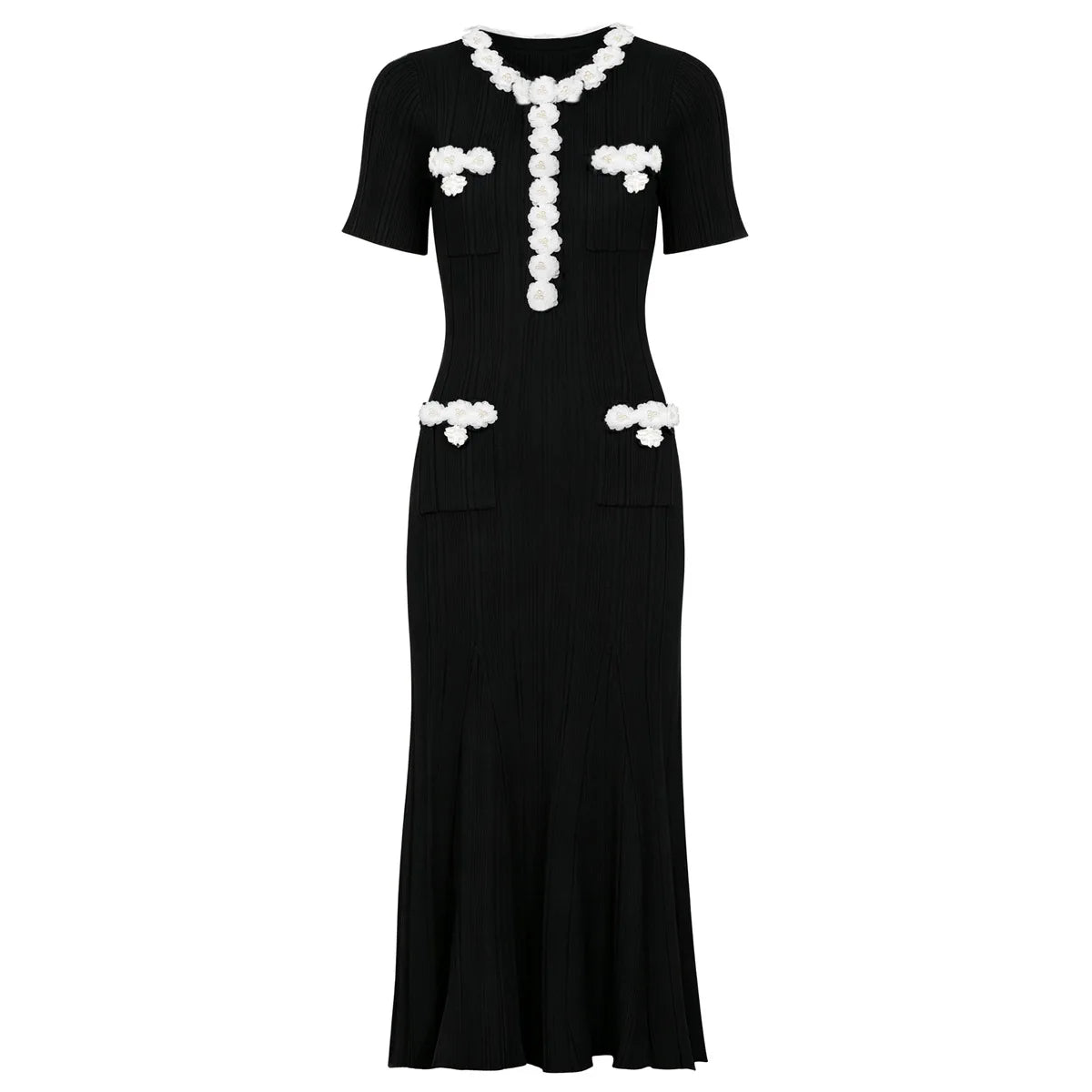 Cindy Knitted Sweater Dresses for Women | 2026 Fashion Short Sleeve Pearls Dress | Midi Elegant Party Dress