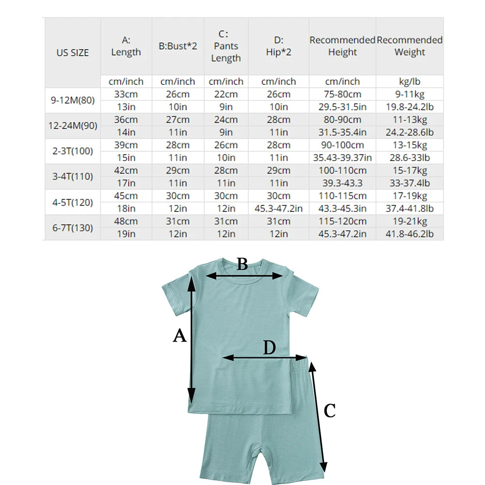 Bamboo Fiber Kids Pajama Set – Breathable, 9M–7T