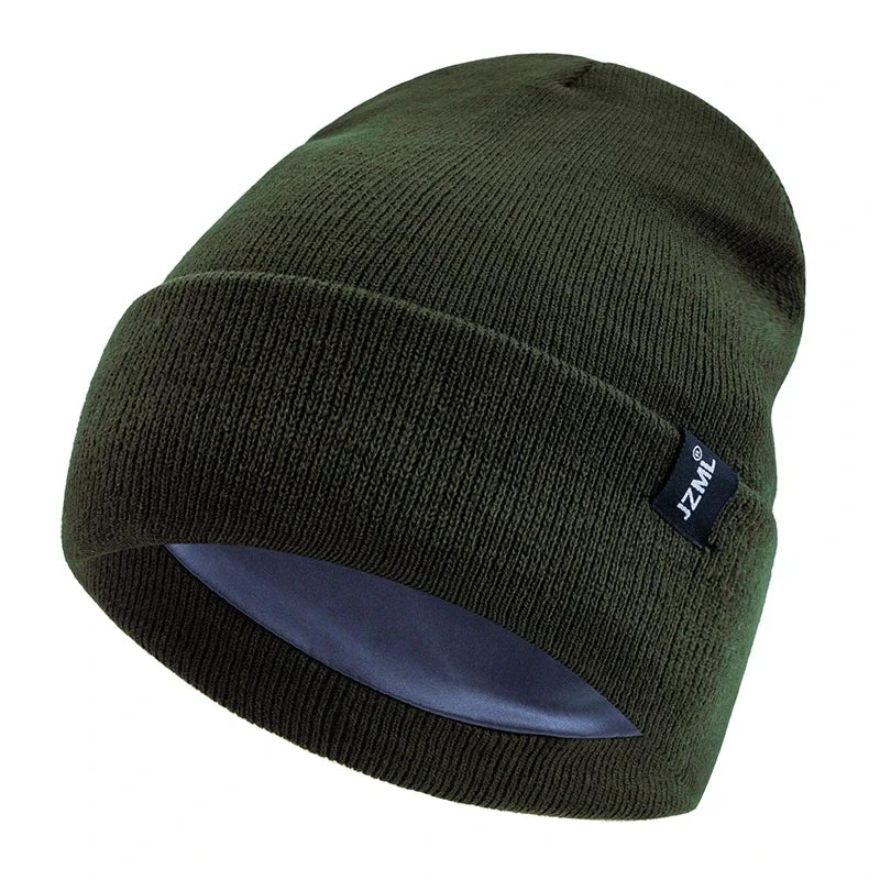Satin-Lined Knit Beanie with Letter Detail | Unisex