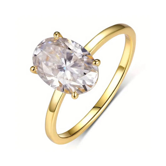 LYEE CYEE Classic S925 Sterling Silver 2.5CT Oval Moissanite Ring Fine Jewelry Plated with 18k Gold Suitable for Gift Giving Anniversary