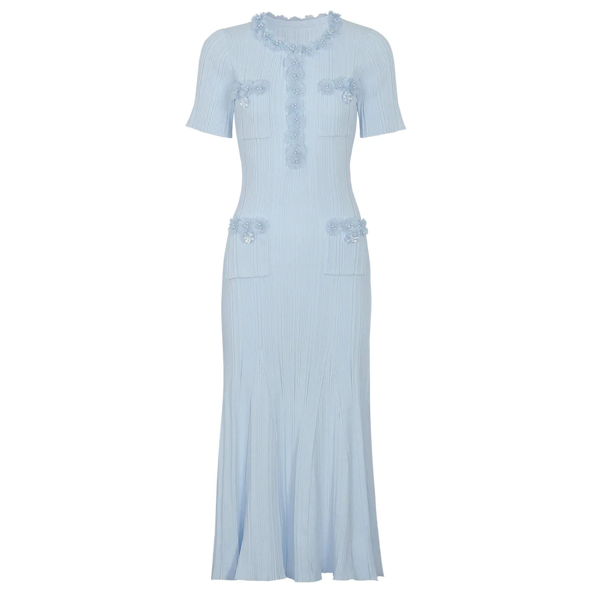Cindy Knitted Sweater Dresses for Women | 2026 Fashion Short Sleeve Pearls Dress | Midi Elegant Party Dress