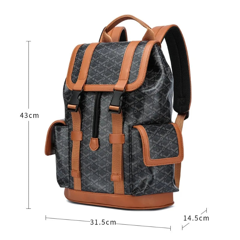 Plaid PU Leather Backpack | Flap Pockets, 15" Laptop, Men