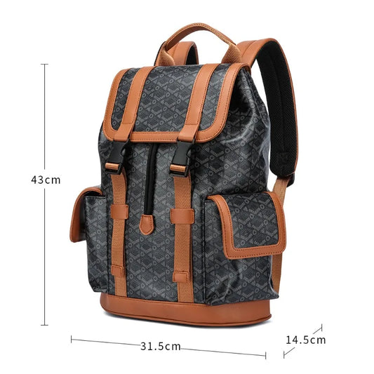 Plaid PU Leather Backpack | Flap Pockets, 15" Laptop, Men