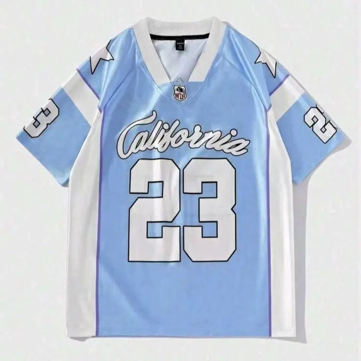 Summer Fashion Women Clothing No.23 V-neck Football Jersey Casual Sport Short Sleeve Top Harajuku Couple Loose Tshirt Streetwear