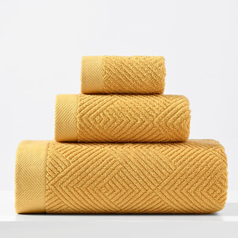 3pcs/Set Cotton Towel Bath Towel Sets Solid Color Thicken Bathroom Towels Set Soft Comfortable Strong Absorbent Towel Set