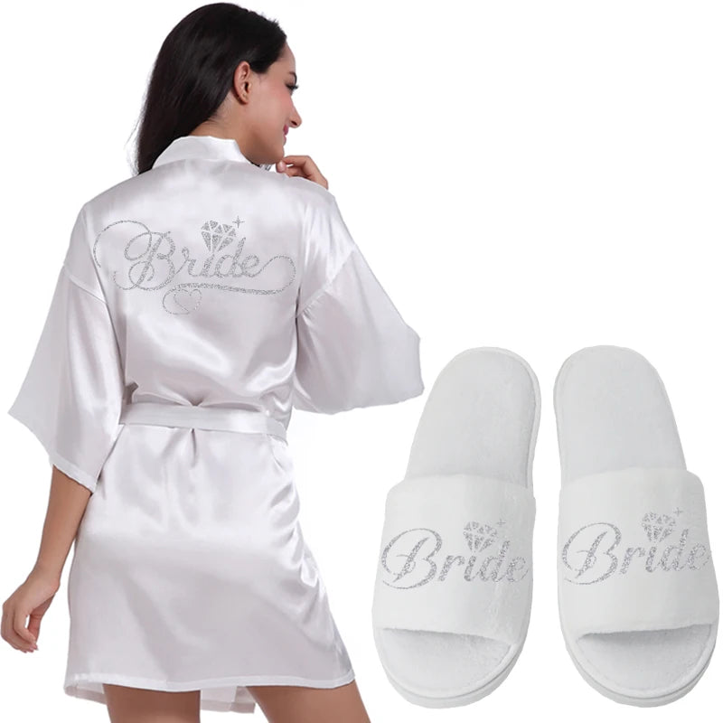 Silver Writing Bridal Wedding Robes Bride Bridesmaid Maid of Honor Women Party Robe Floral Bridal Party Gifts Get Ready Robes