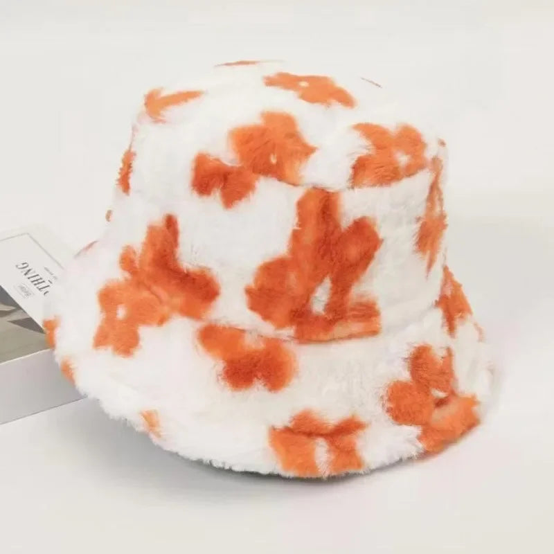 Floral Plush Bucket Hat in Polyester