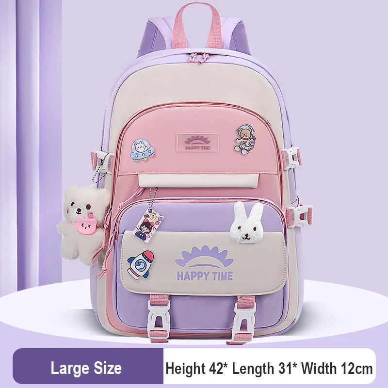 Women's Multi-Pocket Nylon Backpack | Preppy, With Charms