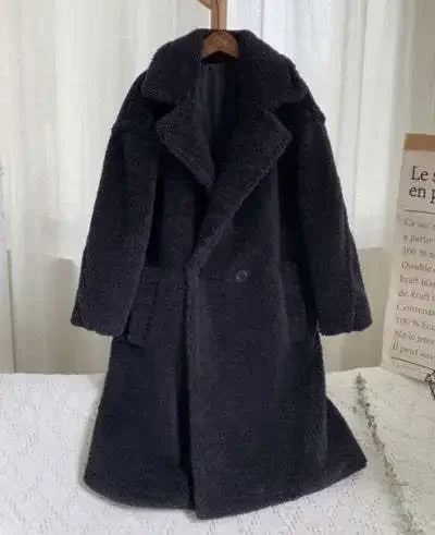 Women's Double-Breasted Faux-Fur Coat with Pockets