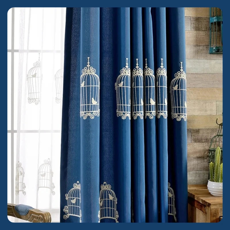 Curtains for Living Dining Room Bedroom Cotton Linen Embroidery Simple Modern High Blackout Classic White Tulle Custom Size
