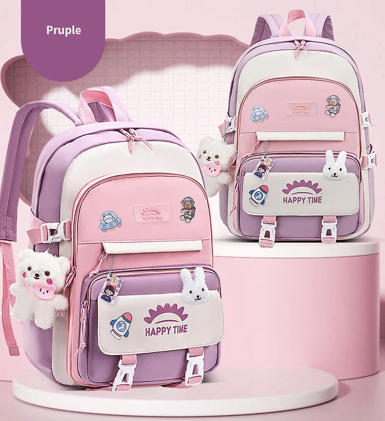Women's Multi-Pocket Nylon Backpack | Preppy, With Charms