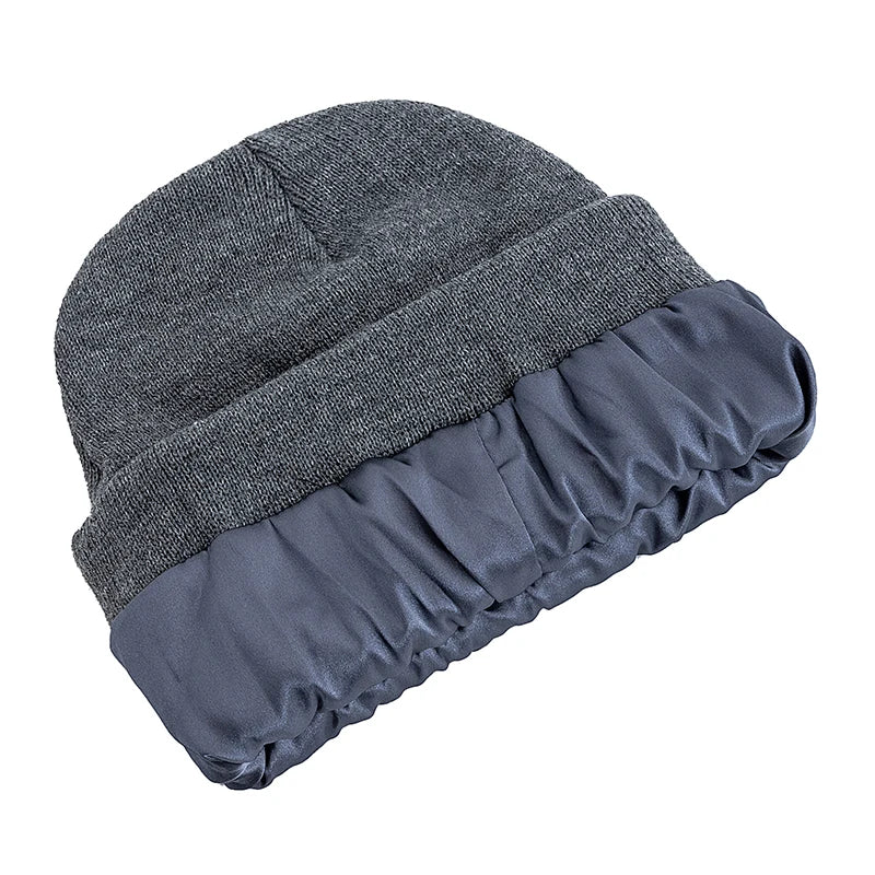 Satin-Lined Knit Beanie with Letter Detail | Unisex