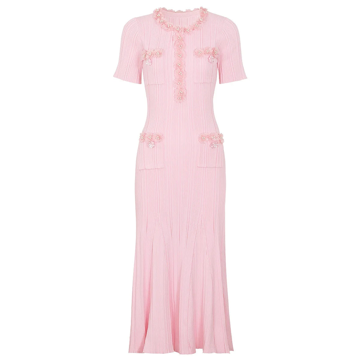 Cindy Knitted Sweater Dresses for Women | 2026 Fashion Short Sleeve Pearls Dress | Midi Elegant Party Dress