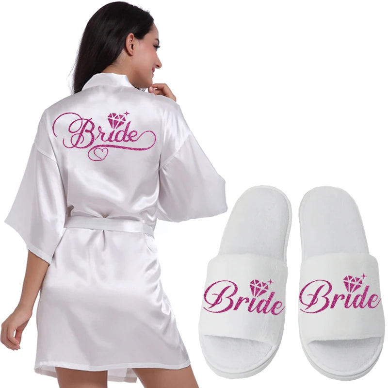 Silver Writing Bridal Wedding Robes Bride Bridesmaid Maid of Honor Women Party Robe Floral Bridal Party Gifts Get Ready Robes