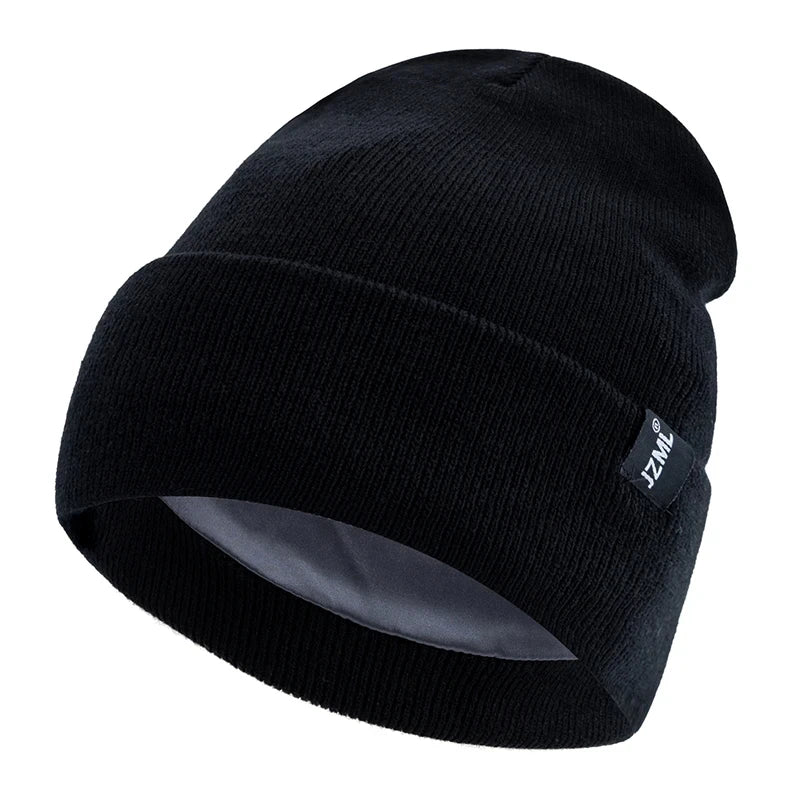 Satin-Lined Knit Beanie with Letter Detail | Unisex