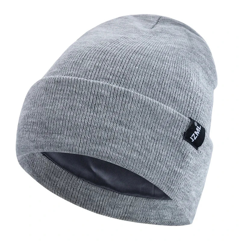Satin-Lined Knit Beanie with Letter Detail | Unisex