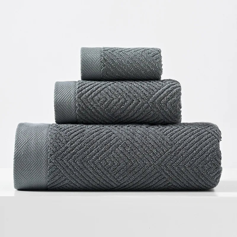 3pcs/Set Cotton Towel Bath Towel Sets Solid Color Thicken Bathroom Towels Set Soft Comfortable Strong Absorbent Towel Set