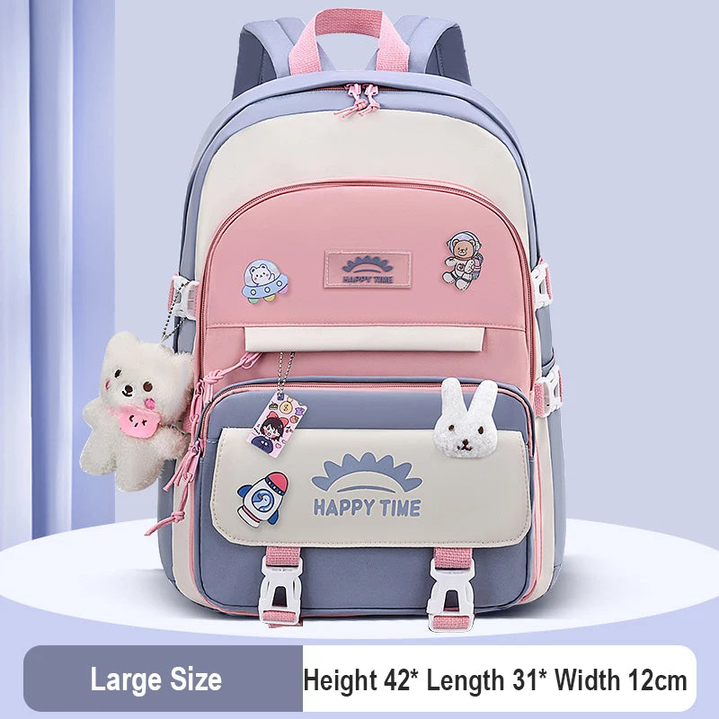 Women's Multi-Pocket Nylon Backpack | Preppy, With Charms