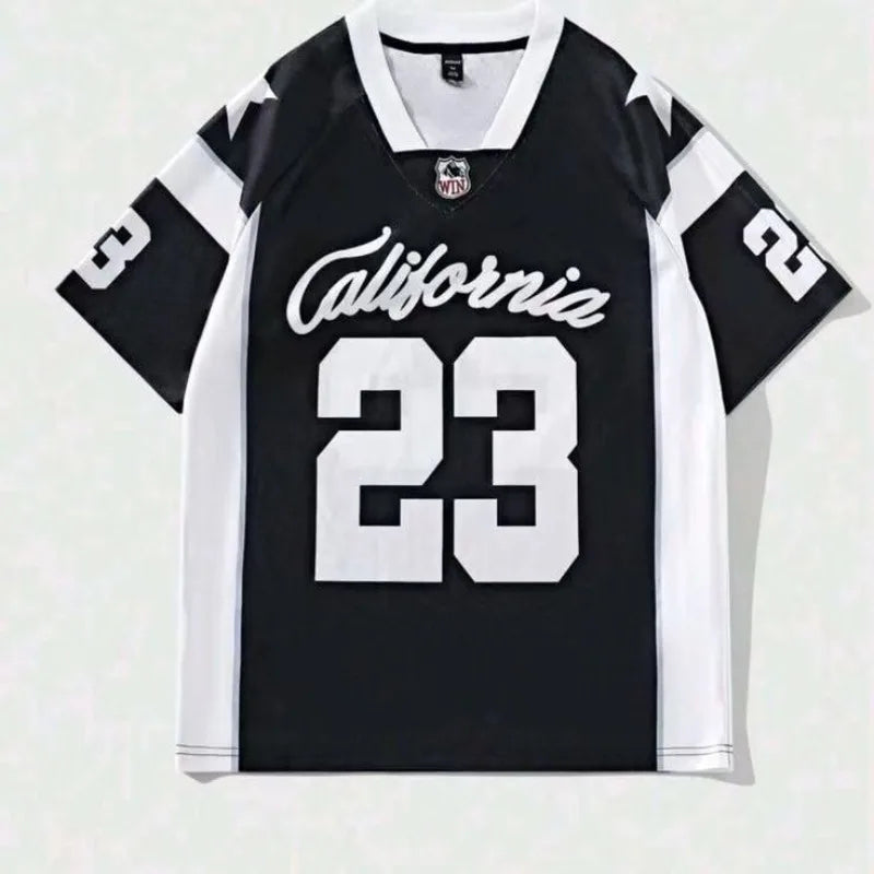 Summer Fashion Women Clothing No.23 V-neck Football Jersey Casual Sport Short Sleeve Top Harajuku Couple Loose Tshirt Streetwear