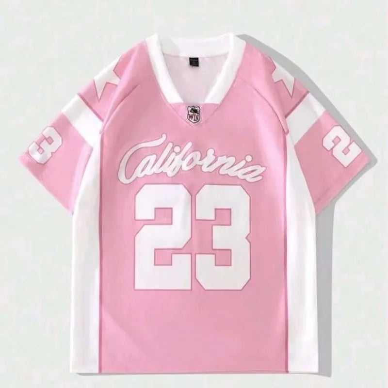 Summer Fashion Women Clothing No.23 V-neck Football Jersey Casual Sport Short Sleeve Top Harajuku Couple Loose Tshirt Streetwear