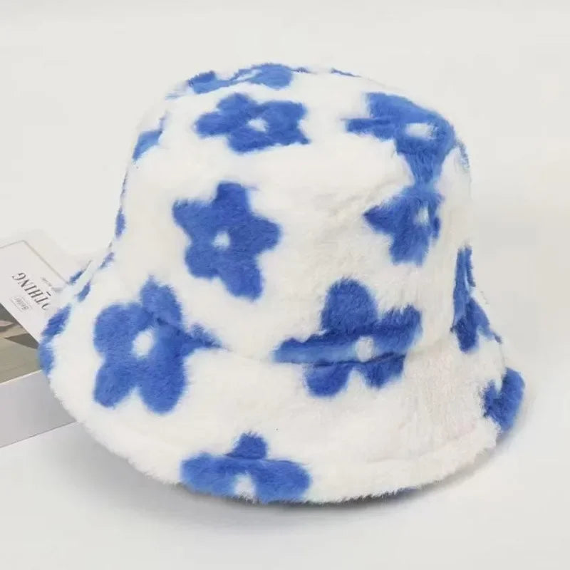 Floral Plush Bucket Hat in Polyester