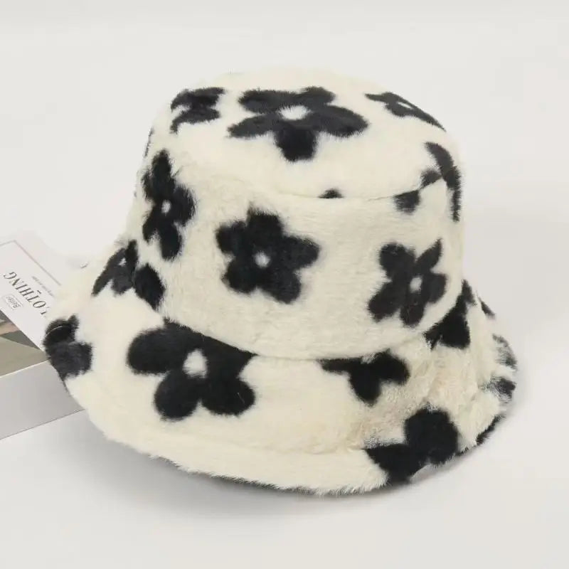 Floral Plush Bucket Hat in Polyester