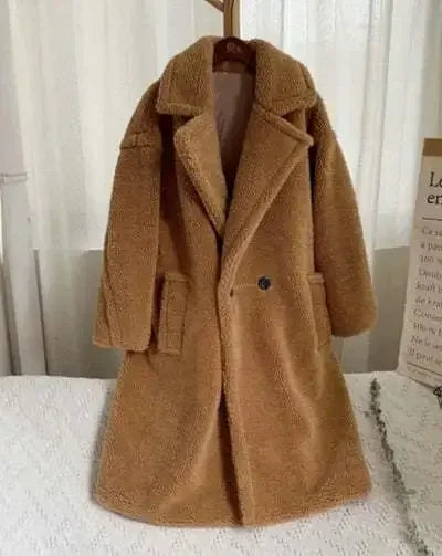 Women's Double-Breasted Faux-Fur Coat with Pockets