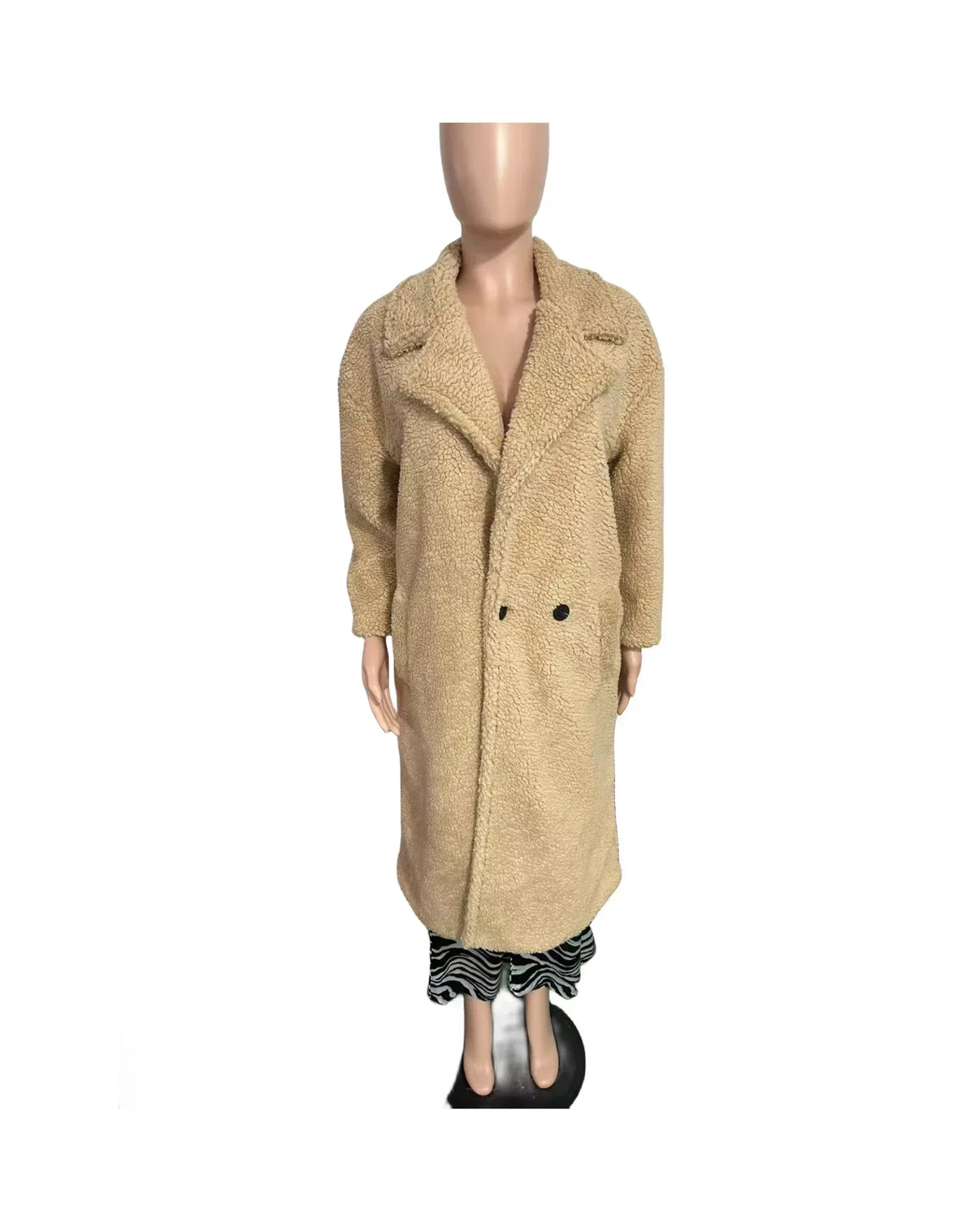 Women's Double-Breasted Faux-Fur Coat with Pockets