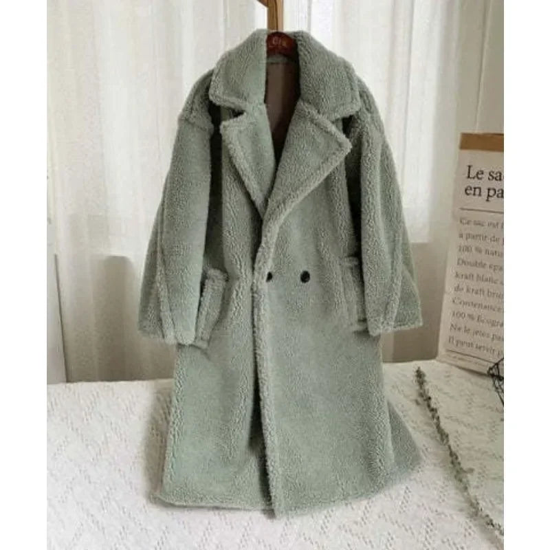 Women's Double-Breasted Faux-Fur Coat with Pockets