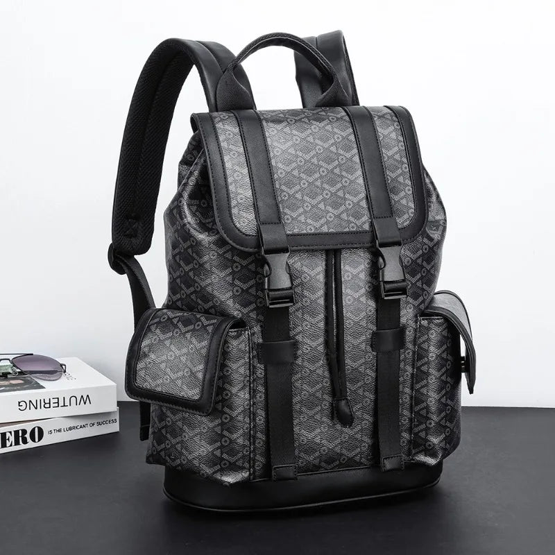 Plaid PU Leather Backpack | Flap Pockets, 15" Laptop, Men
