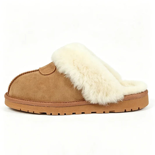 Women's Suede Slippers with Wool Lining and Rubber Soles