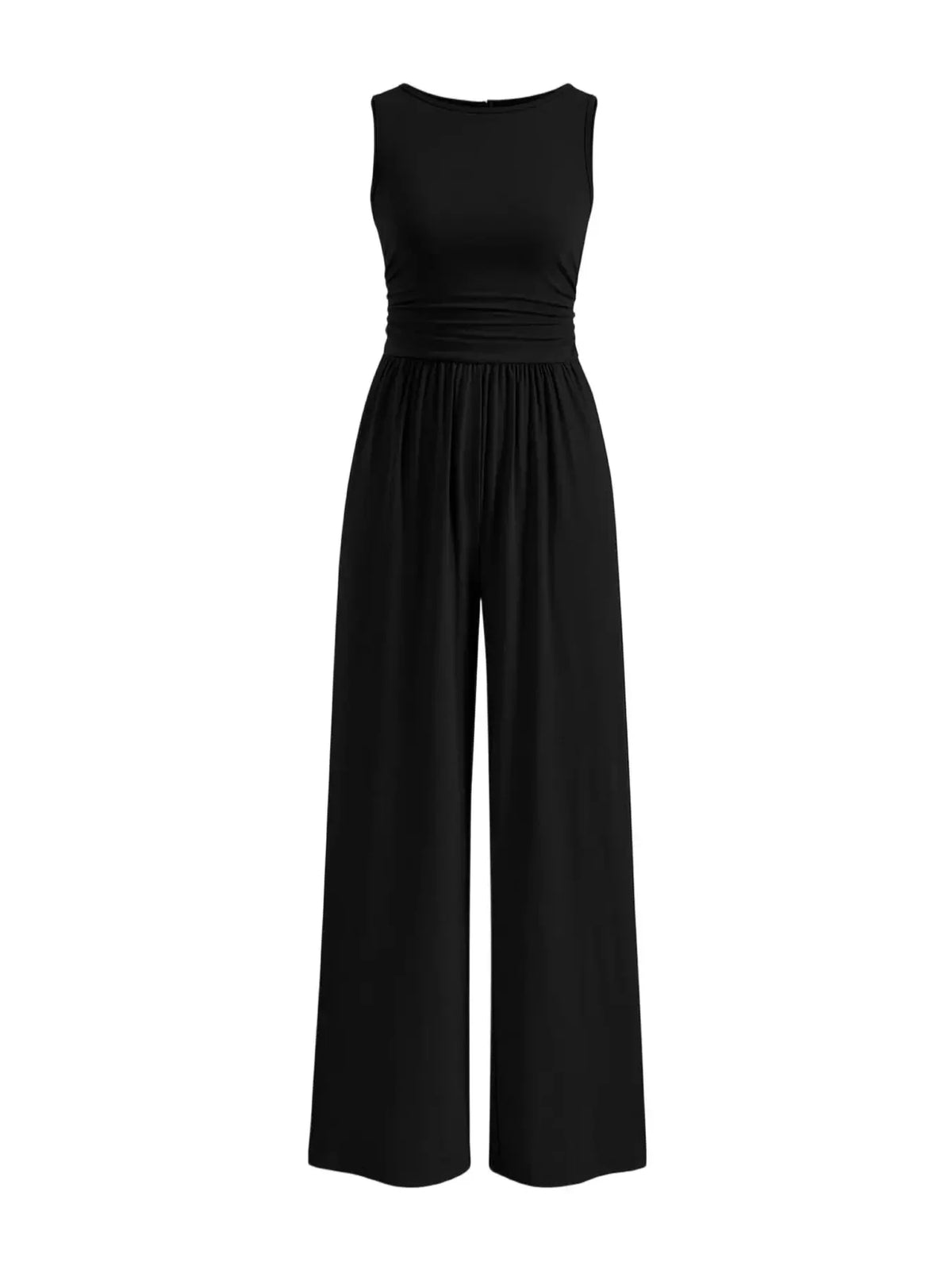 Women Crew Neck Sleeveless Wide Leg Jumpsuit | One Piece Jumpsuits