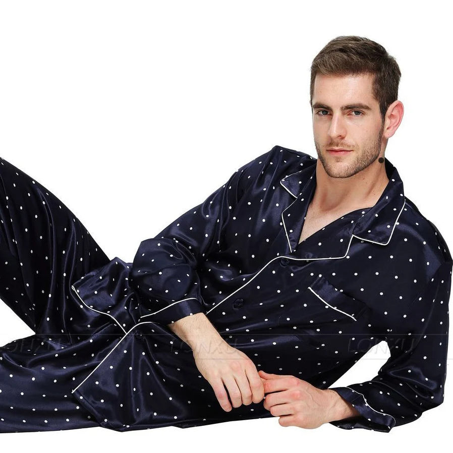 Men’s Silk Satin PJ Set – Classic Loungewear, S–4XL
