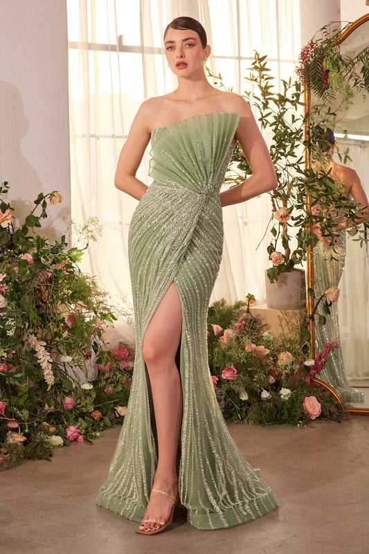 Strapless Sage Green Sequin Evening Gown